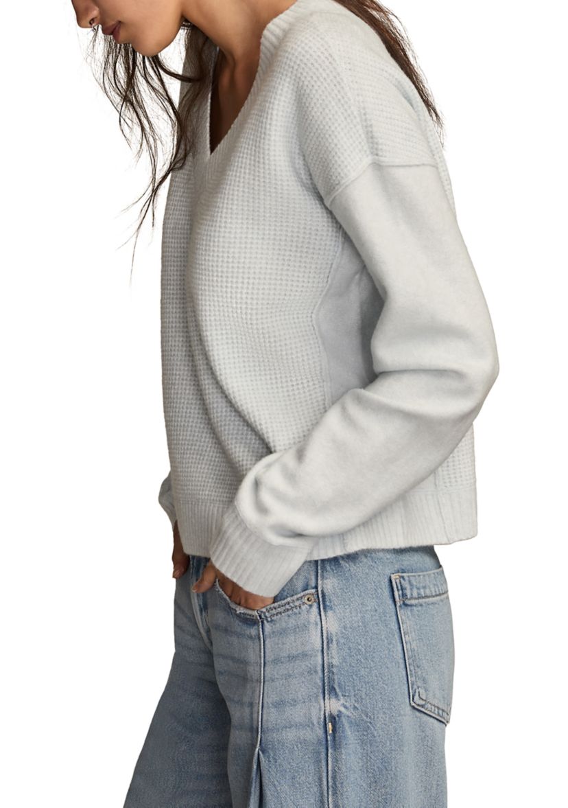 Womens Long Sleeve V-Neck Waffle Sweater