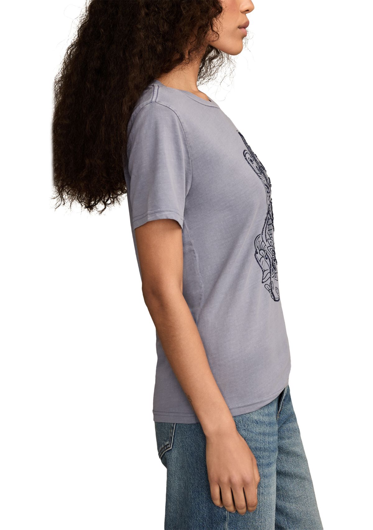 Womens Guitar Hamsa Graphic Crew Neck T-Shirt