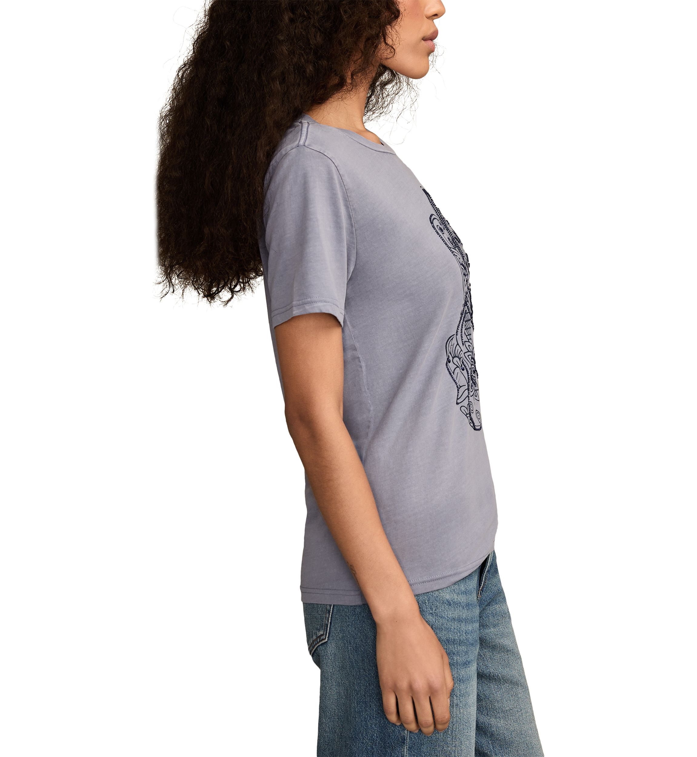 Womens Guitar Hamsa Graphic Crew Neck T-Shirt
