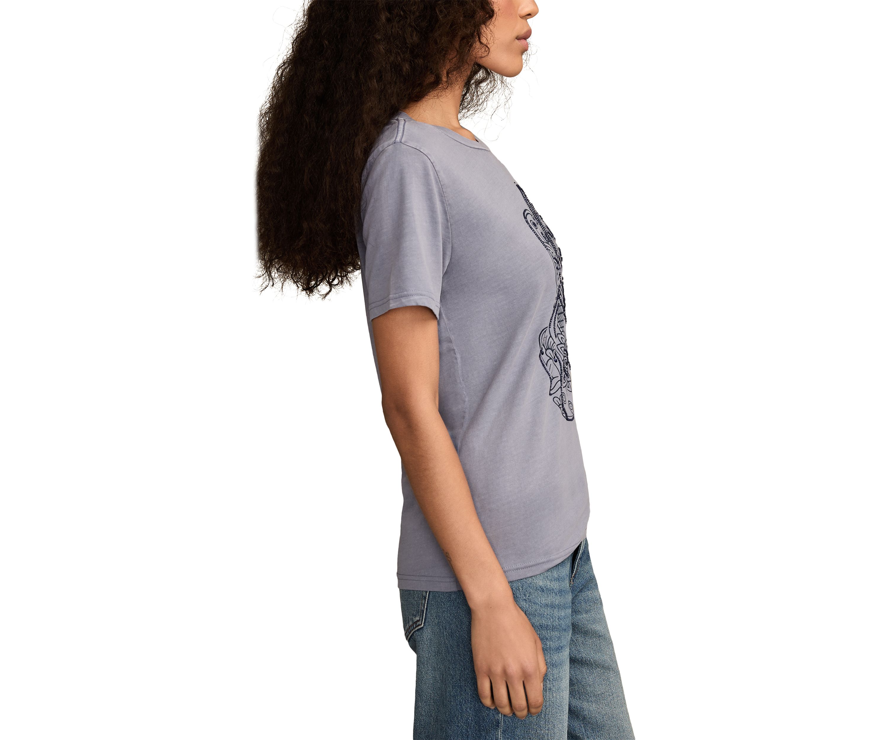 Womens Guitar Hamsa Graphic Crew Neck T-Shirt