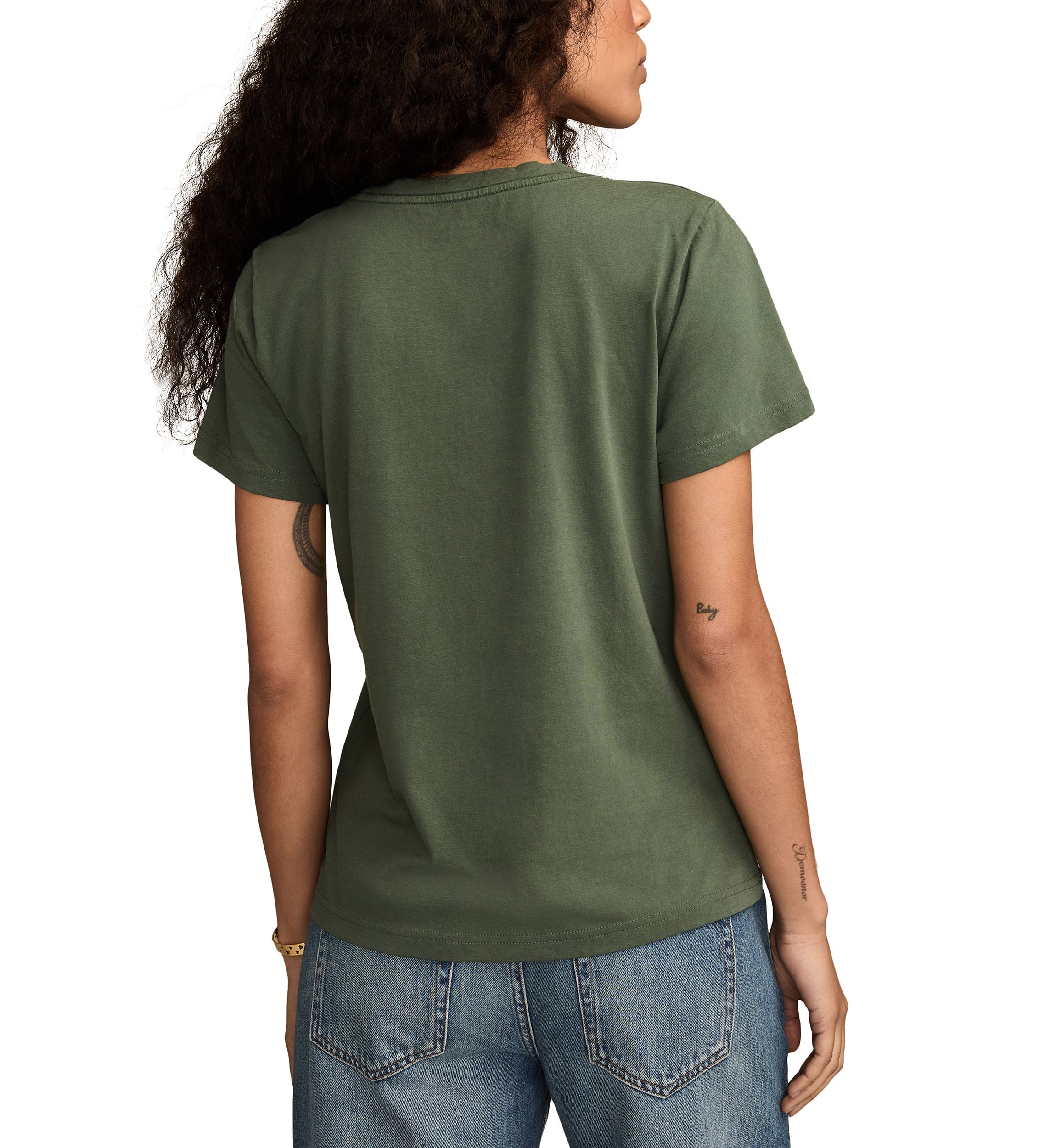 Womens Embroidered Lotus Crew Neck Graphic T-Shirt