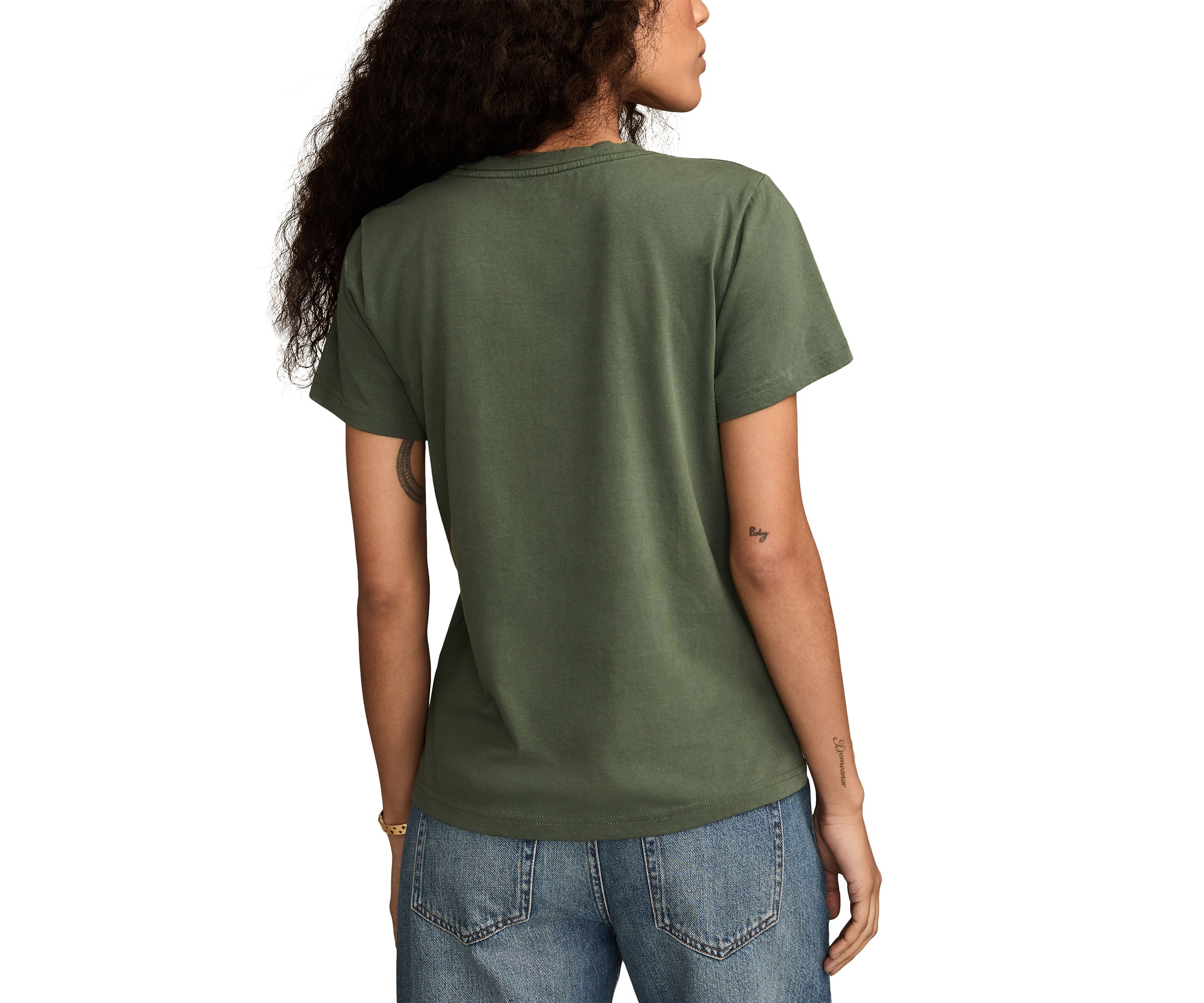 Womens Embroidered Lotus Crew Neck Graphic T-Shirt