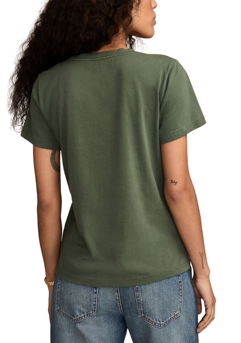 Womens Embroidered Lotus Crew Neck Graphic T-Shirt