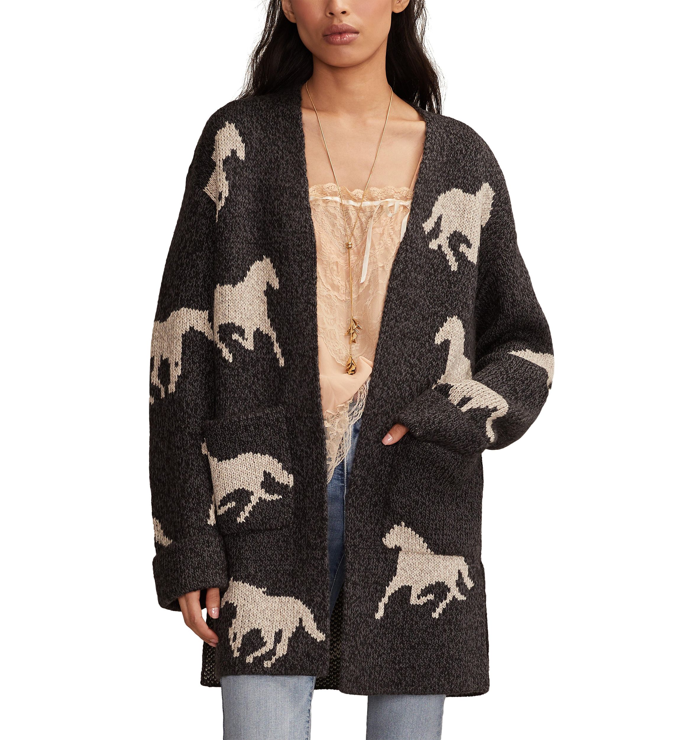Womens Horse Printed Open Front Cardigan