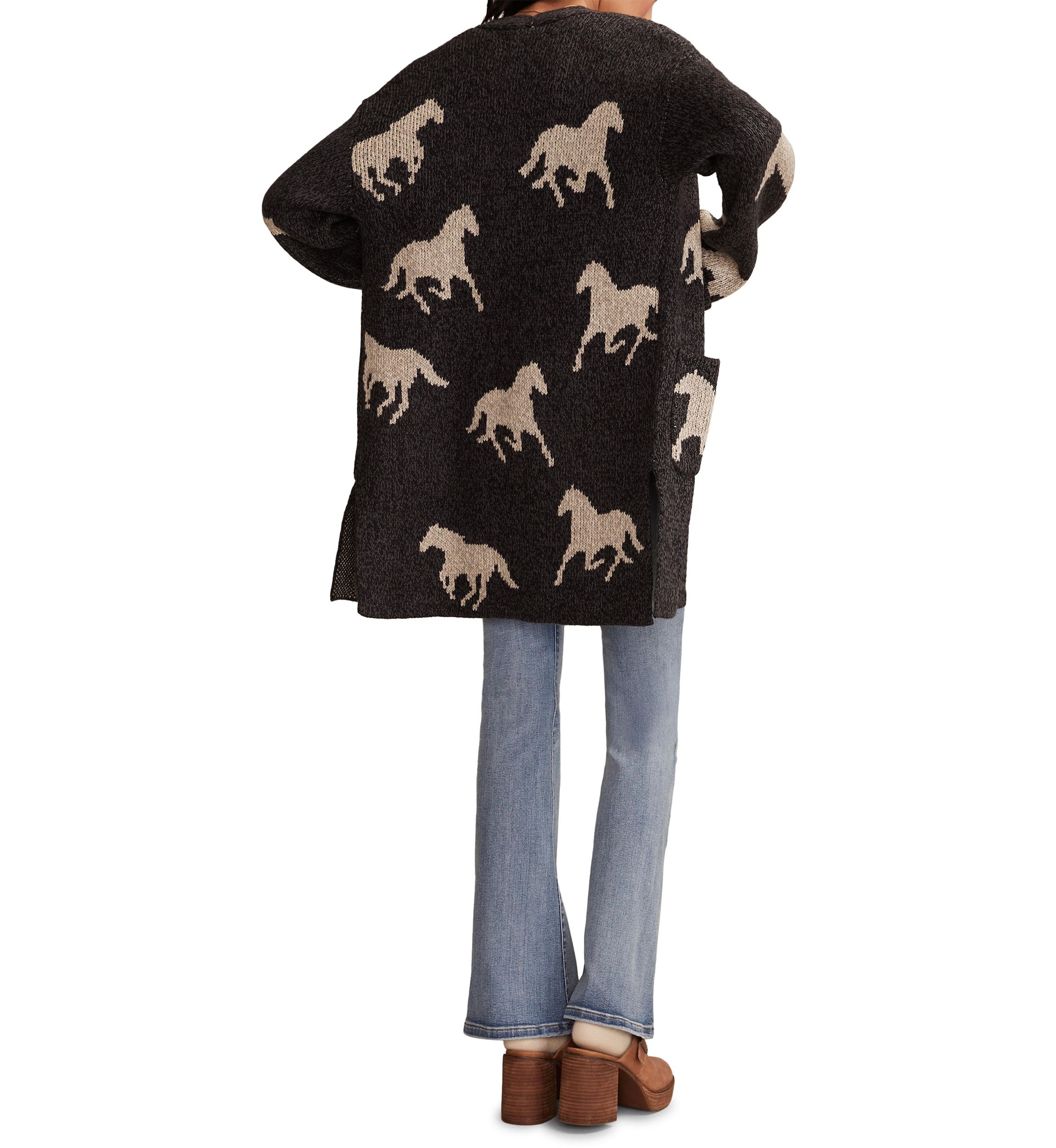 Womens Horse Printed Open Front Cardigan