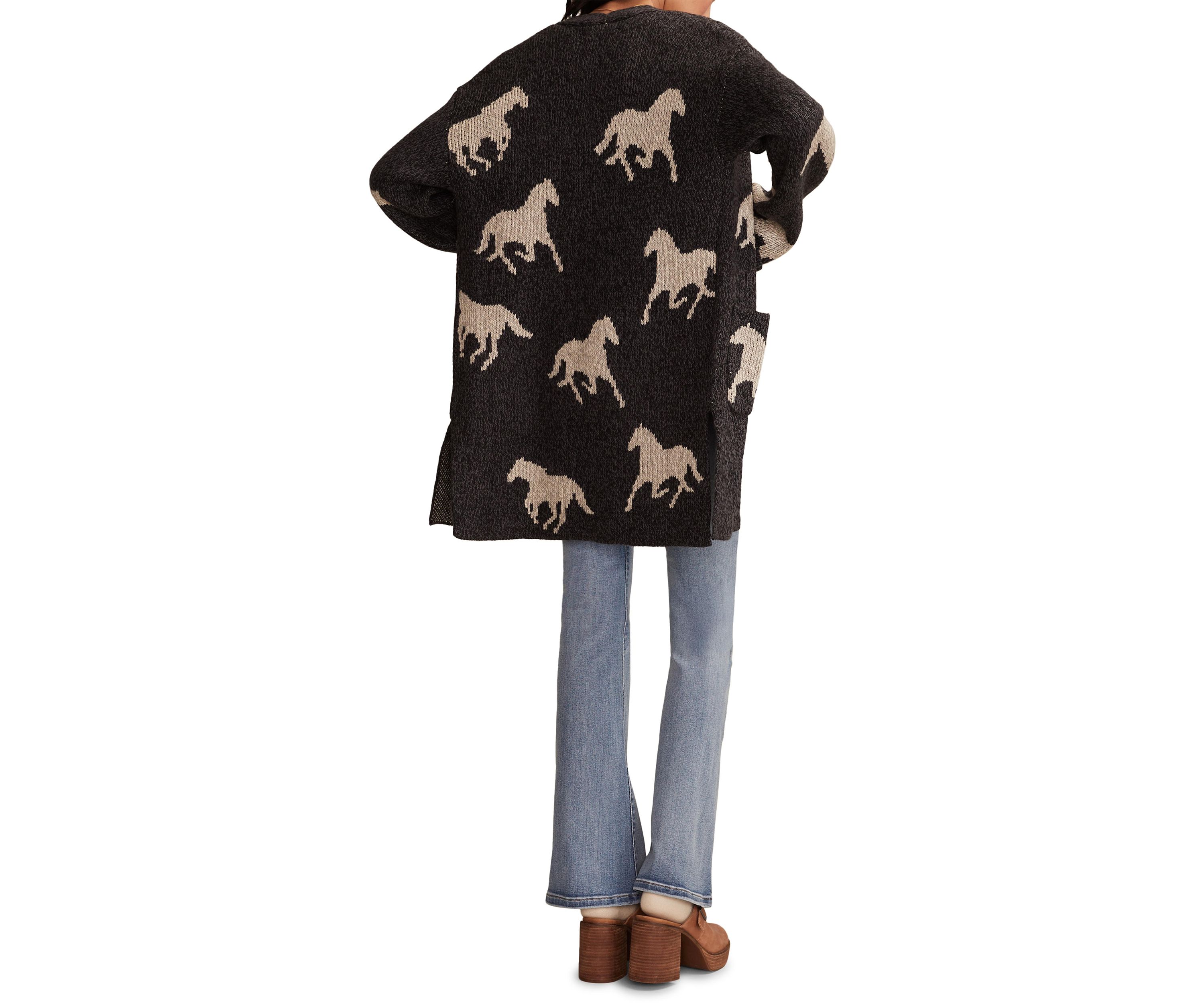 Womens Horse Printed Open Front Cardigan