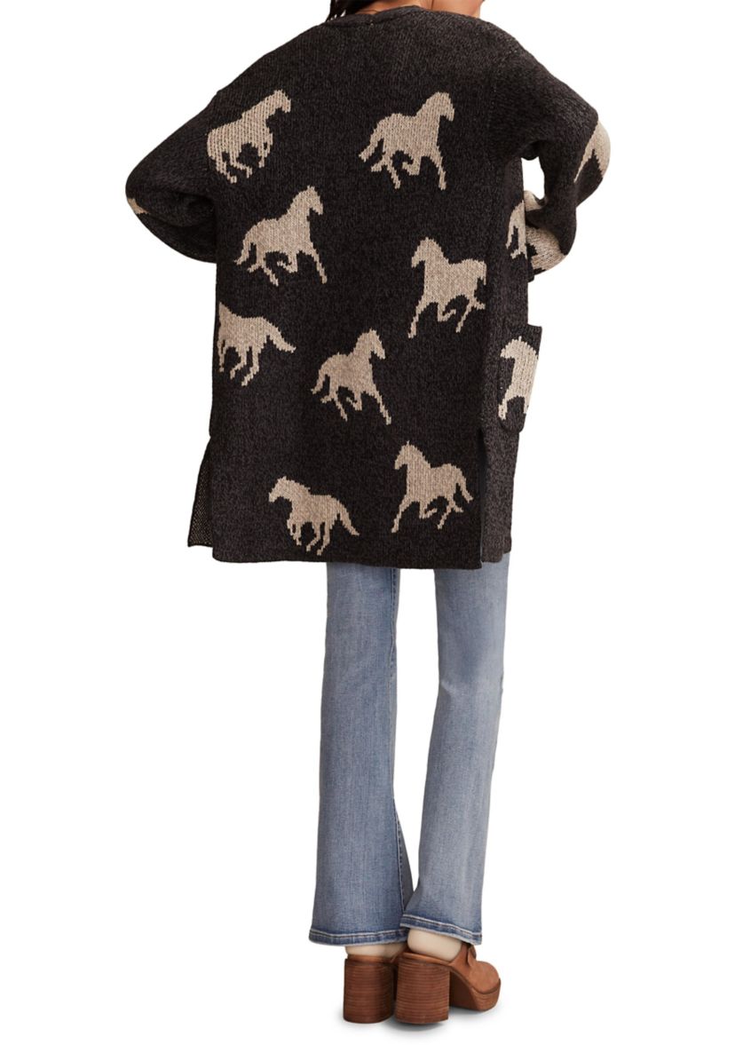 Womens Horse Printed Open Front Cardigan