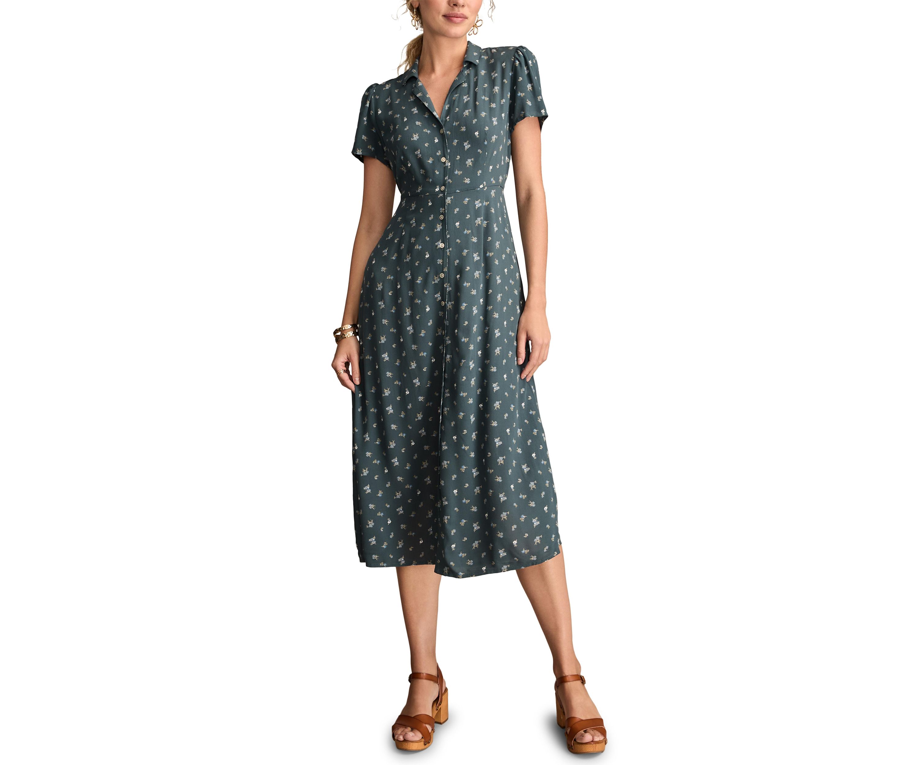 Womens Printed Button Front Dress