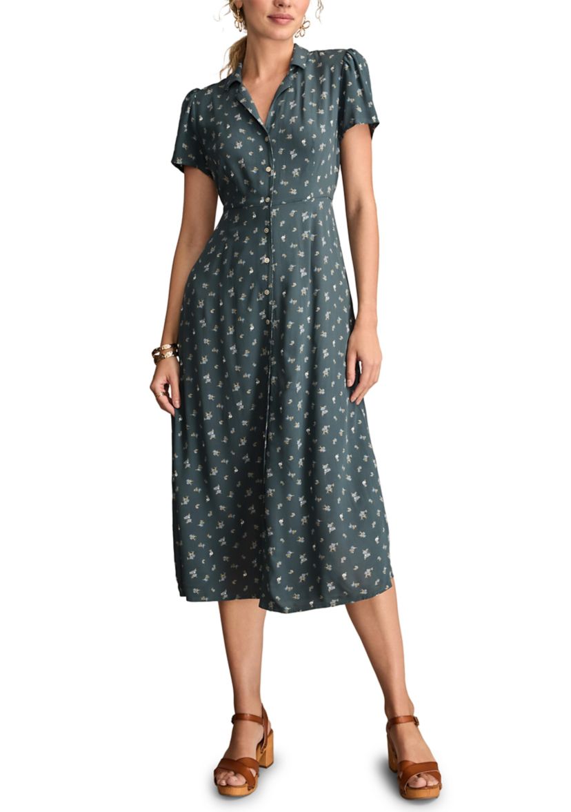 Womens Printed Button Front Dress