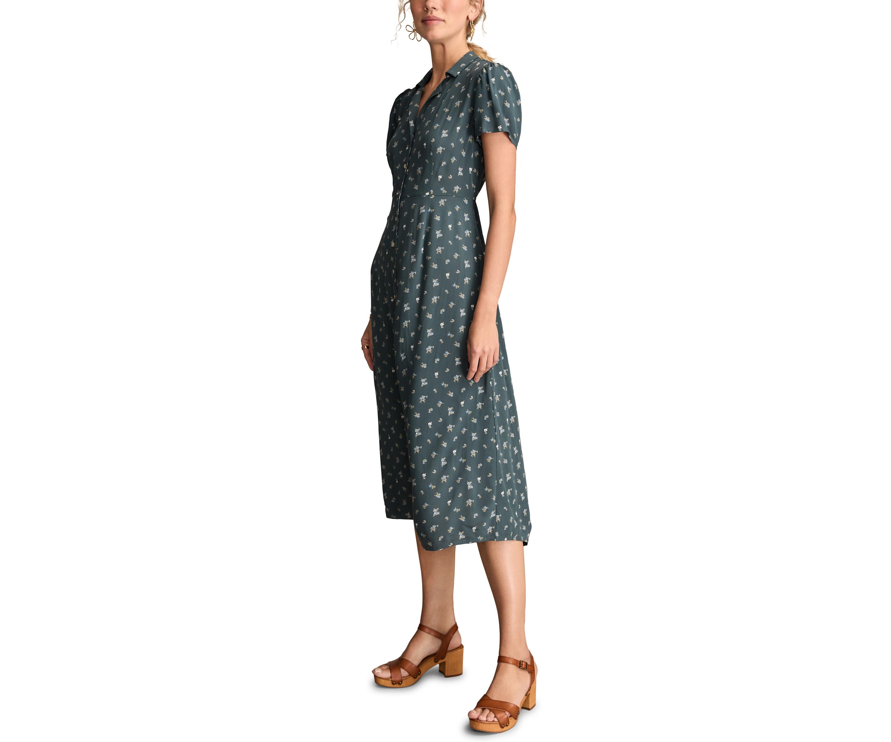 Womens Printed Button Front Dress