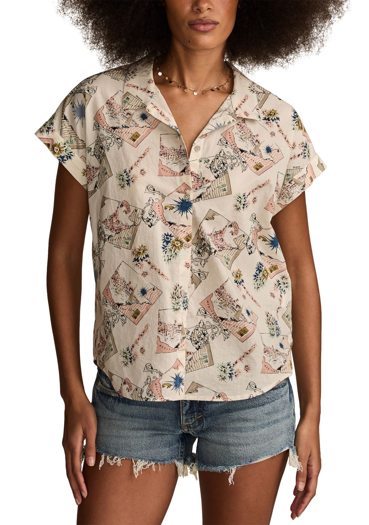 Printed Button Down Short Sleeve Shirt
