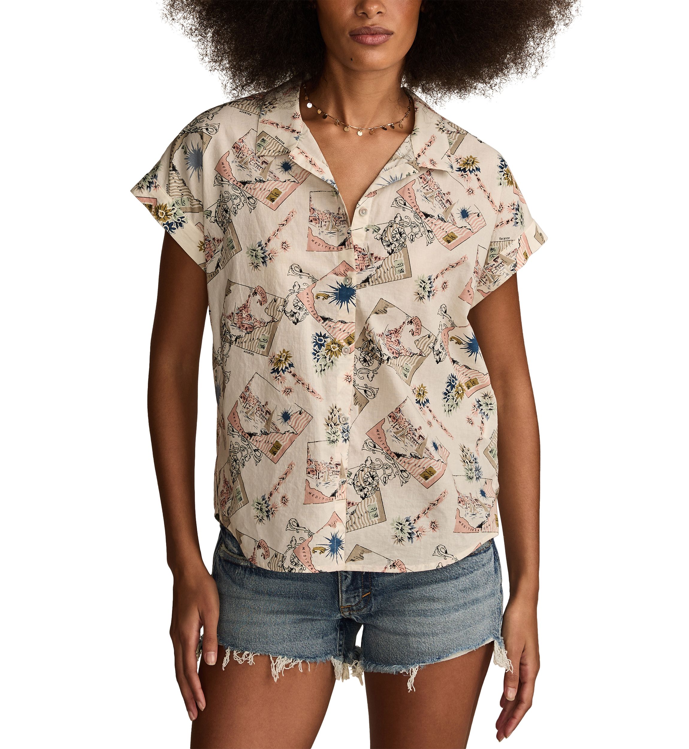 Printed Button Down Short Sleeve Shirt
