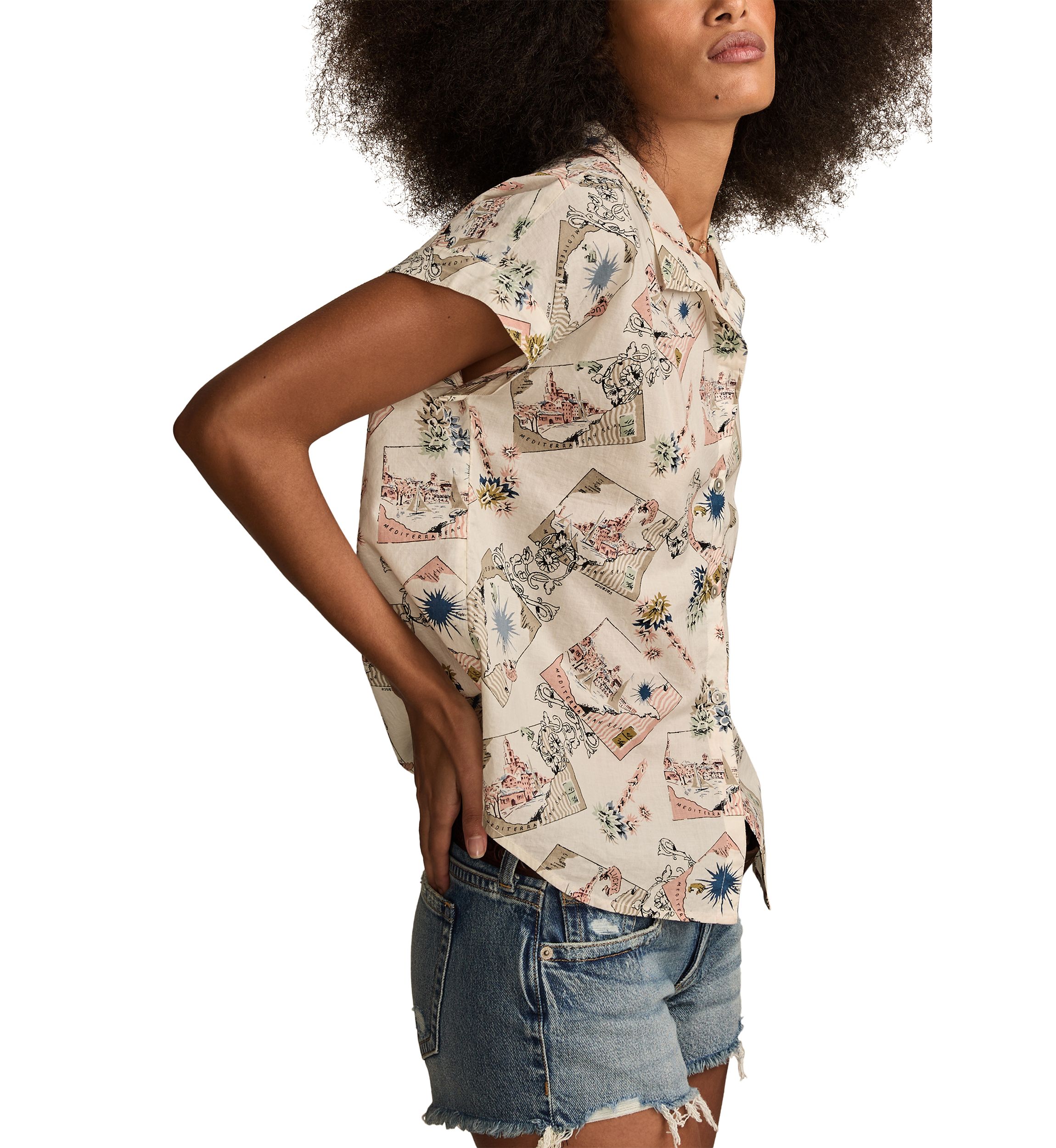 Printed Button Down Short Sleeve Shirt
