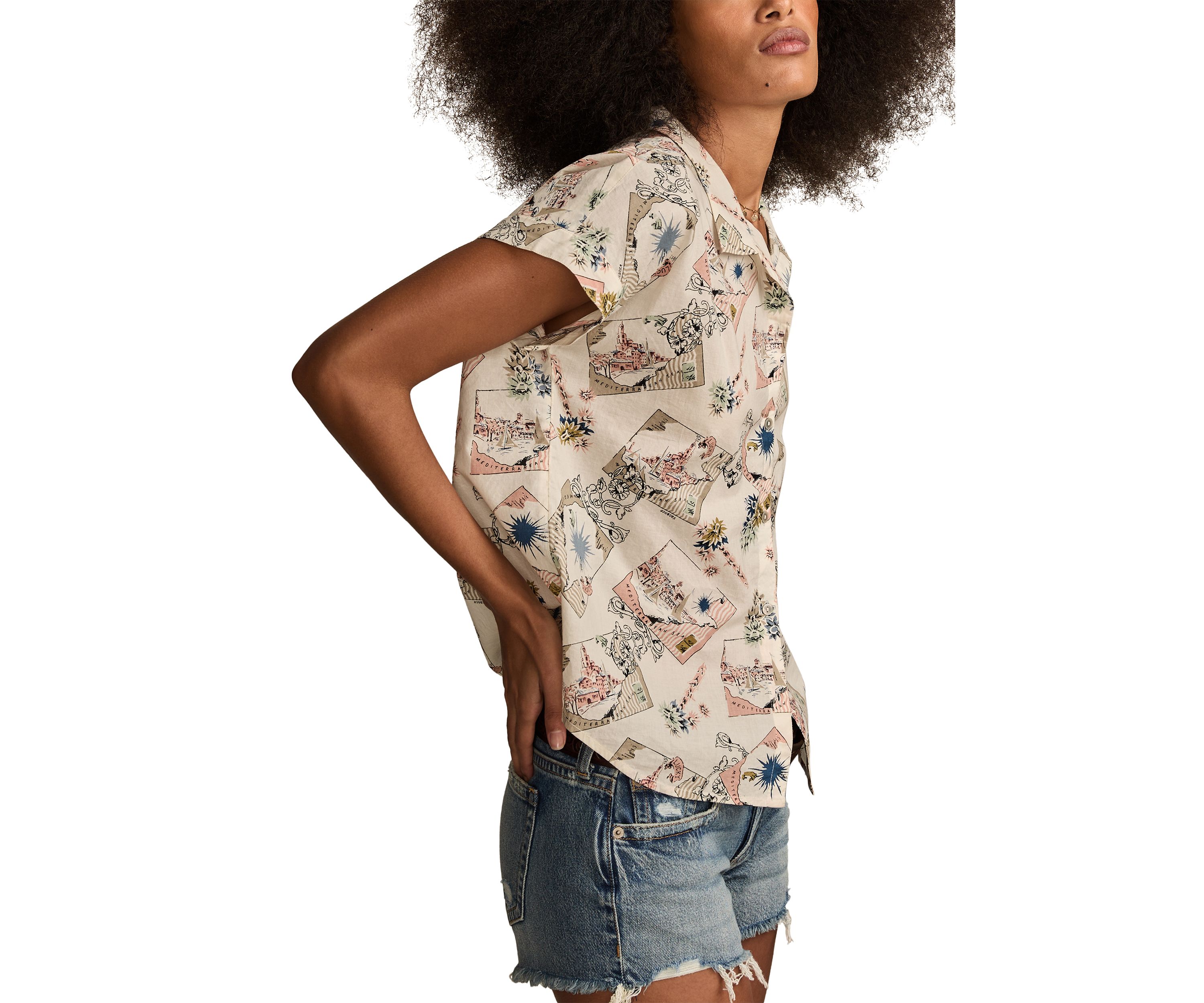 Printed Button Down Short Sleeve Shirt