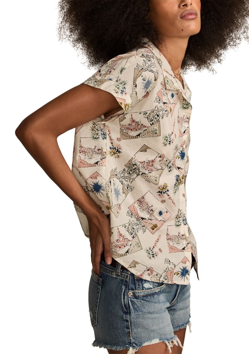 Printed Button Down Short Sleeve Shirt