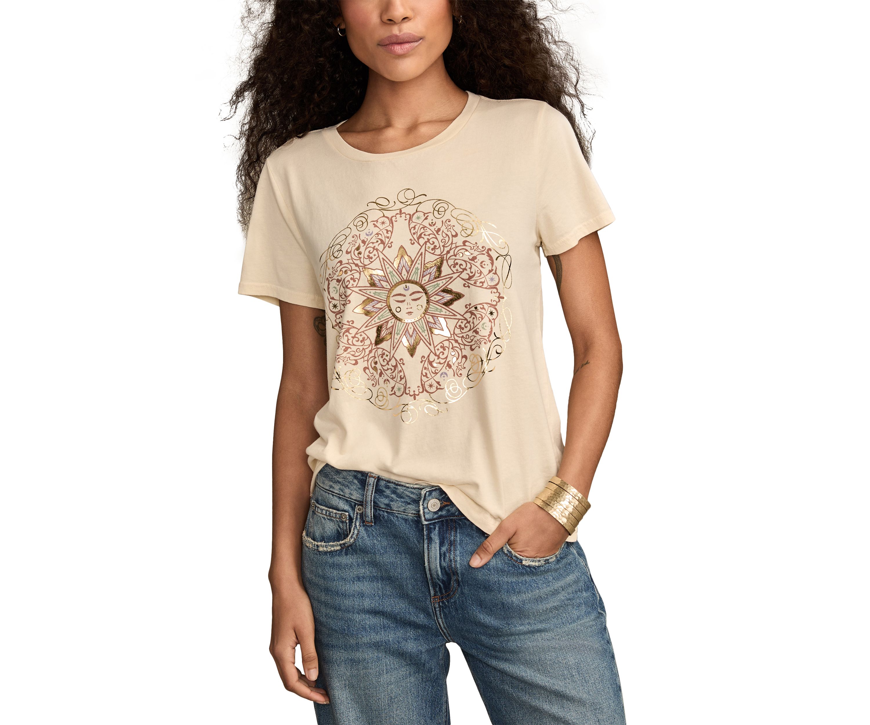 Womens Sun Frame Graphic Crew Neck T-Shirt