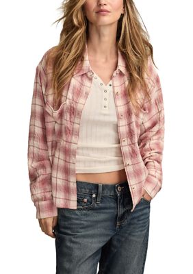 Lucky Brand Women's Cropped Plaid Drapey Shirt