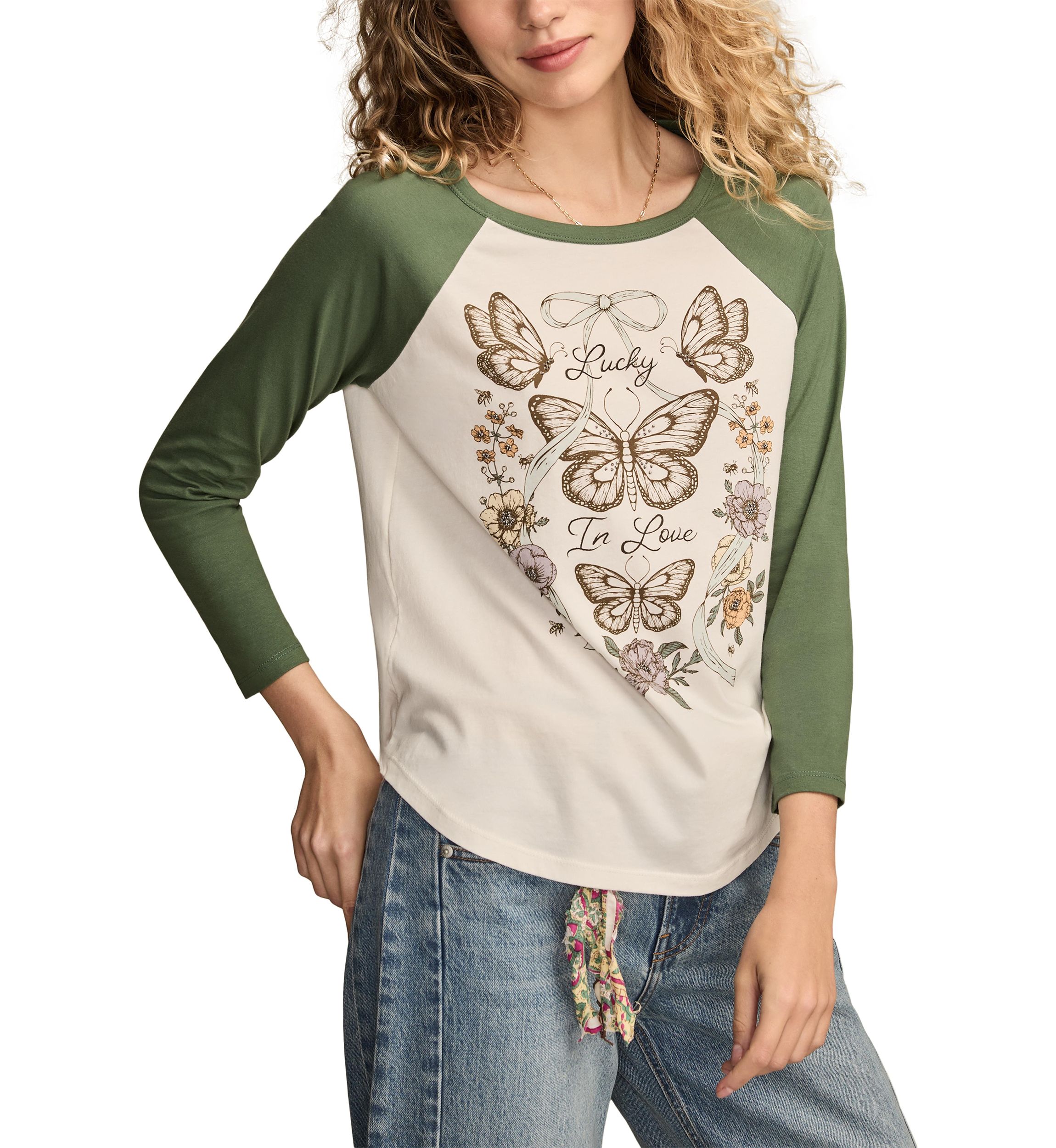 Womens Butterfly Graphic Baseball T-Shirt
