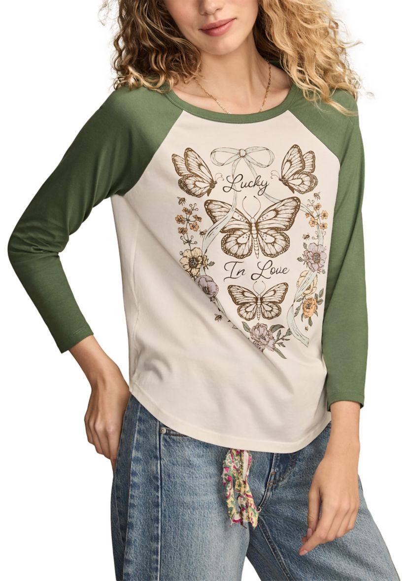 Womens Butterfly Graphic Baseball T-Shirt