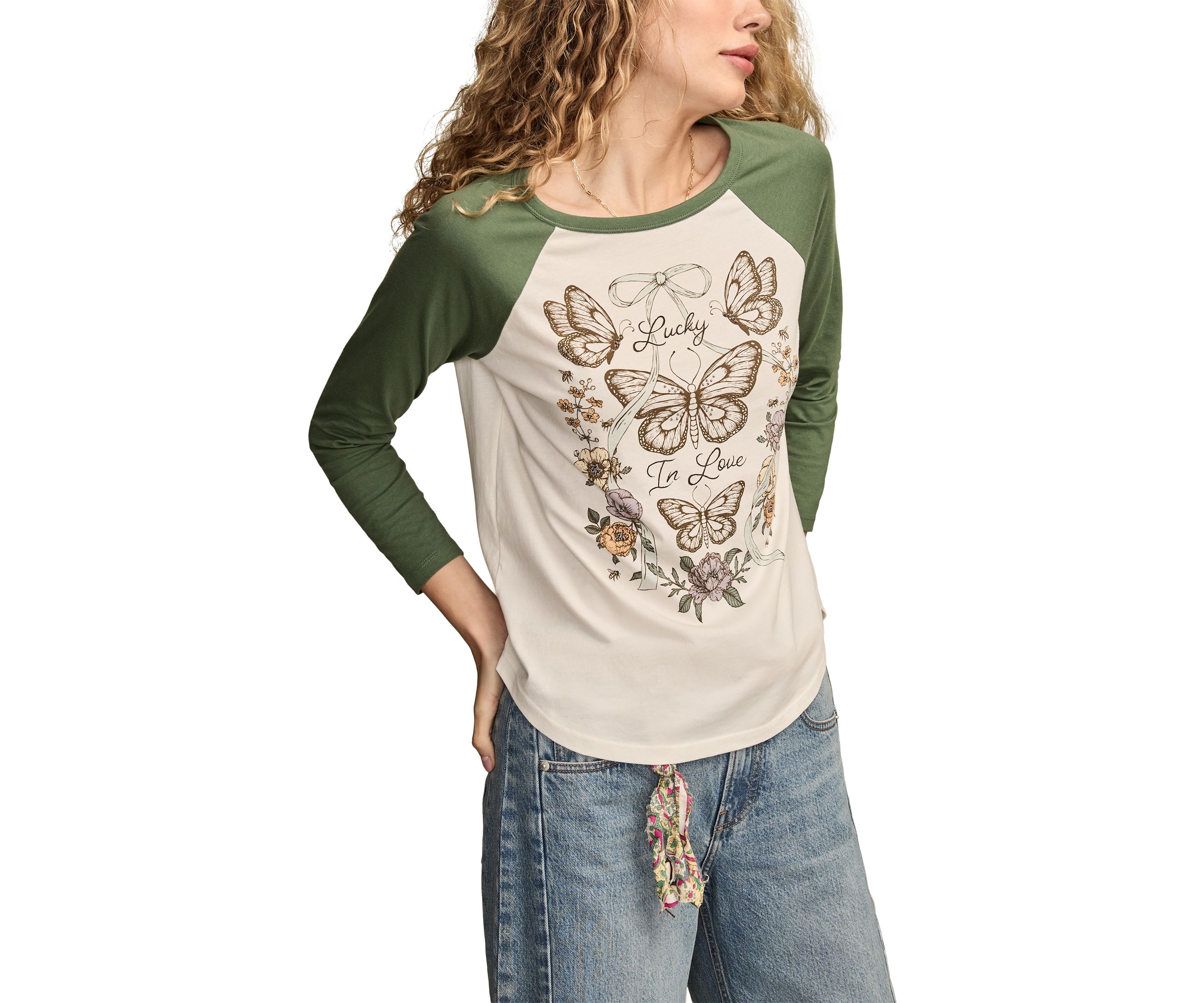 Womens Butterfly Graphic Baseball T-Shirt