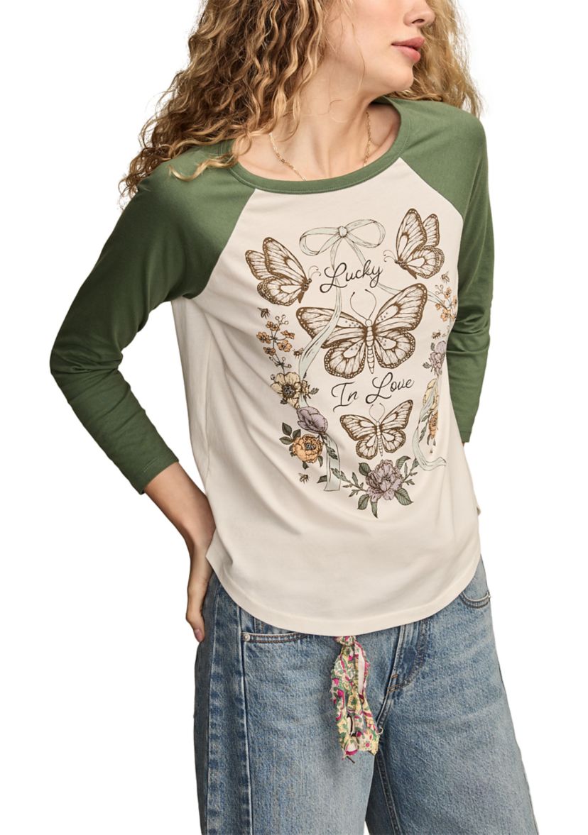 Womens Butterfly Graphic Baseball T-Shirt