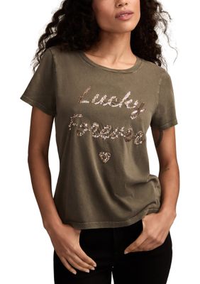 Lucky Brand Women's Lucky Sequin T-Shirt, Black, XS