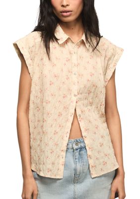 Lucky Brand Women's Banded Sleeve Button Up Shirt, Small
