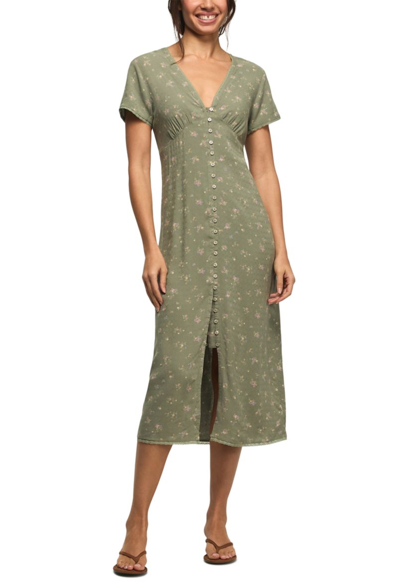 lucky brand midi dress Lucky Brand Medium Navy Polka Dot Midi Dress V-Neck Smocked Waist Ruffle  Boho