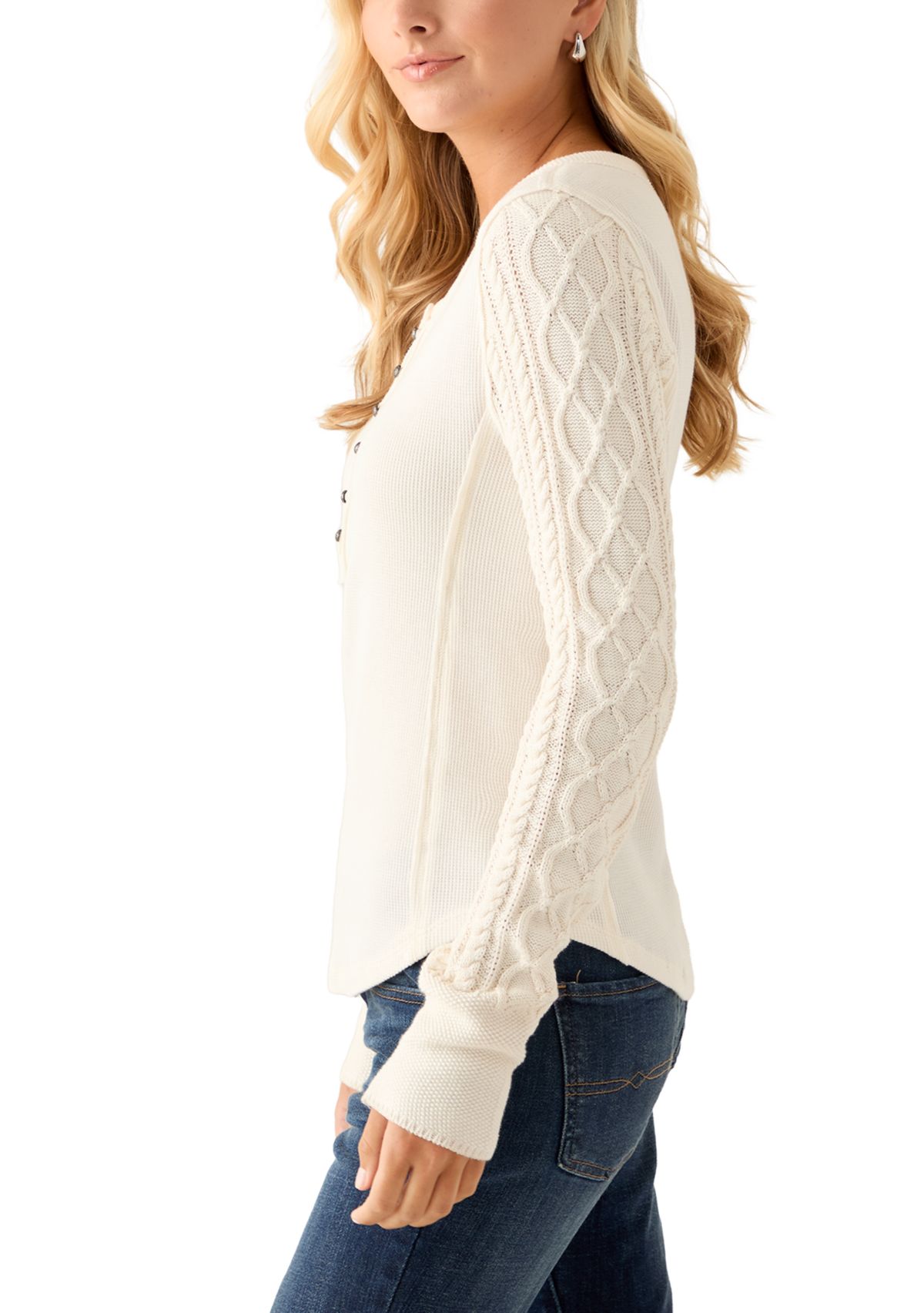 Sweater Sleeve Henley Shirt 