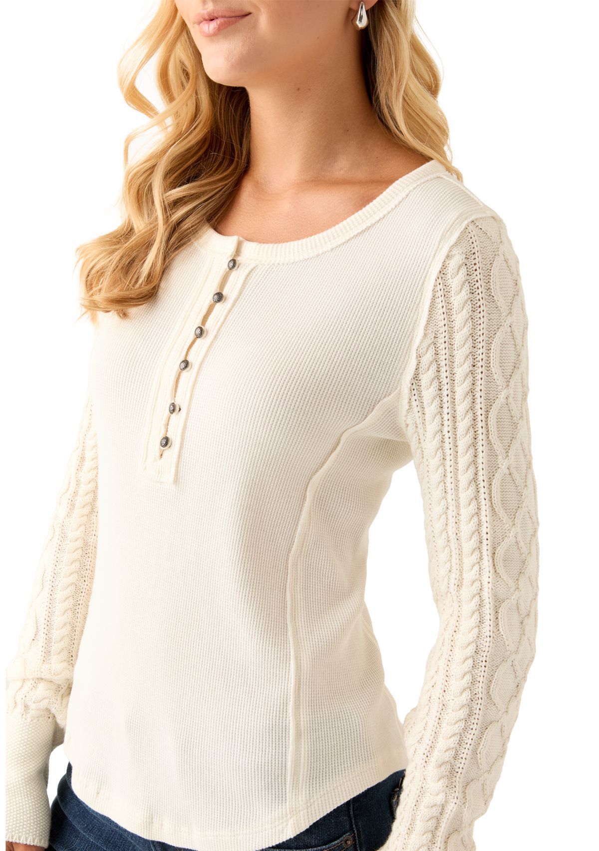 Sweater Sleeve Henley Shirt 