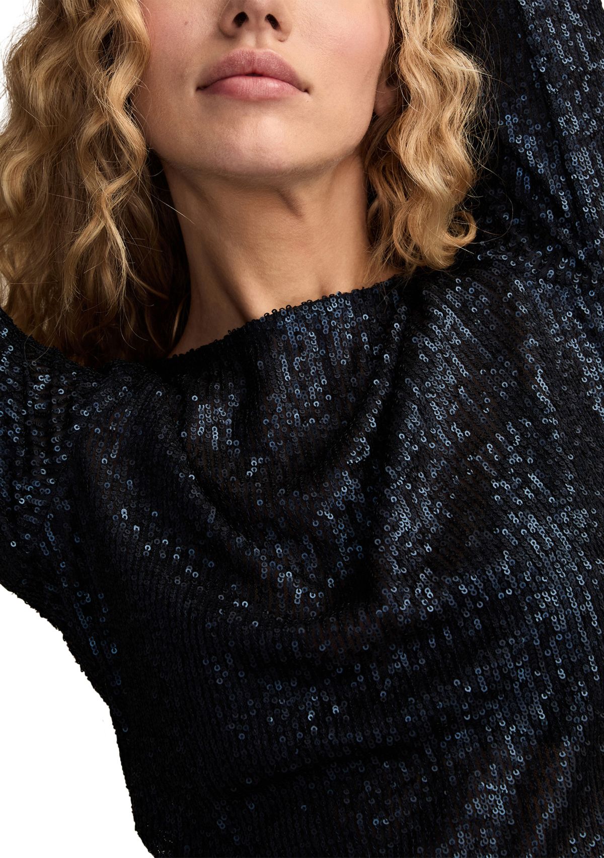 Long Sleeve Sequin Boat Neck Knit Top