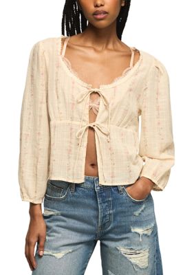 Lucky Brand Women's Festival Cutwork Flyaway Blouse