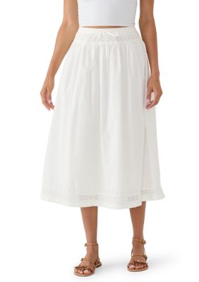 Lucky Brand Women's Schiffley Trimmed Midi Skirt, White, Small