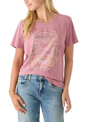 Lucky Brand Womens Woodstock Peace Love Music Classic Graphic Shirt
