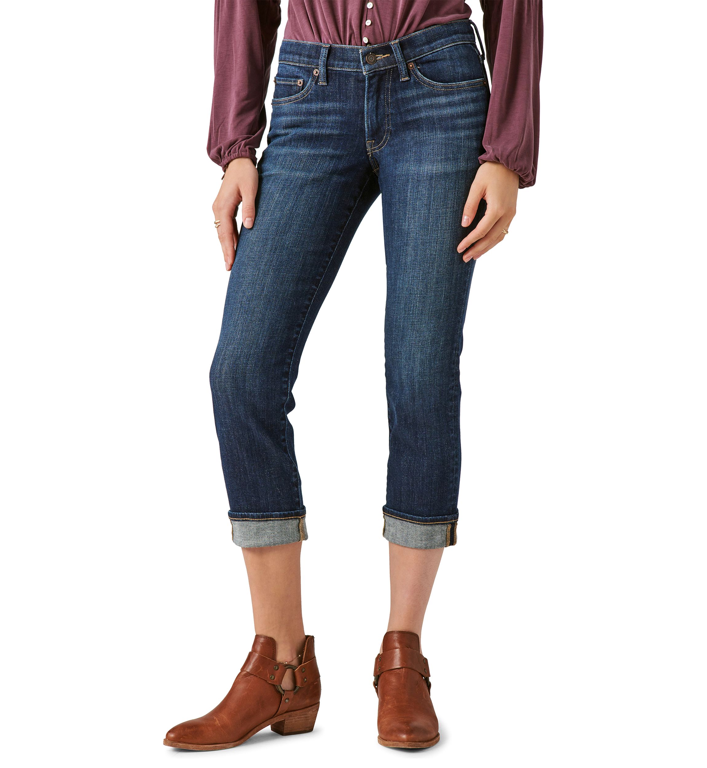 Mid Rise Sweet Crop Cuffed Jeans 