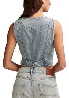 V-Neck Button Front Denim Vest