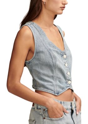 V-Neck Button Front Denim Vest