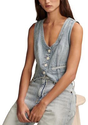 V-Neck Button Front Denim Vest