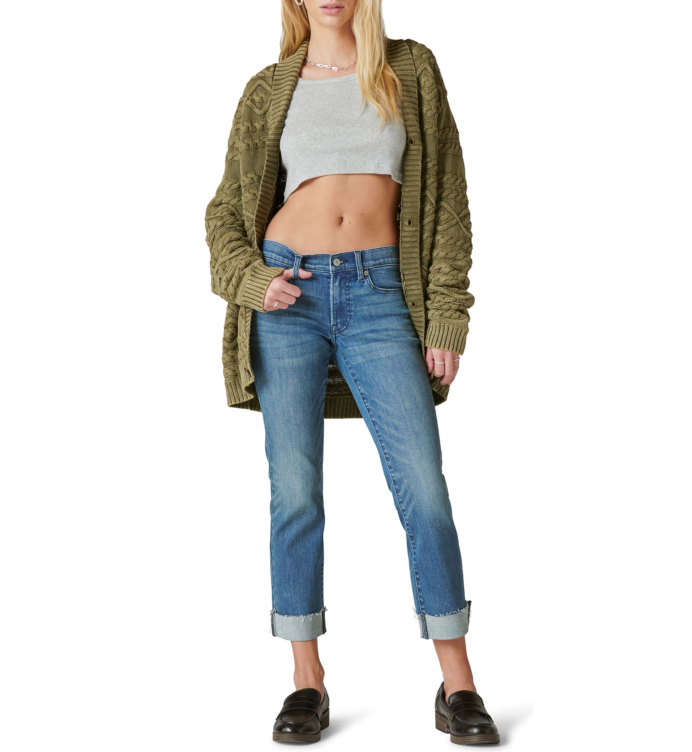 Womens Cuffed Sweet Denim Cropped Pants