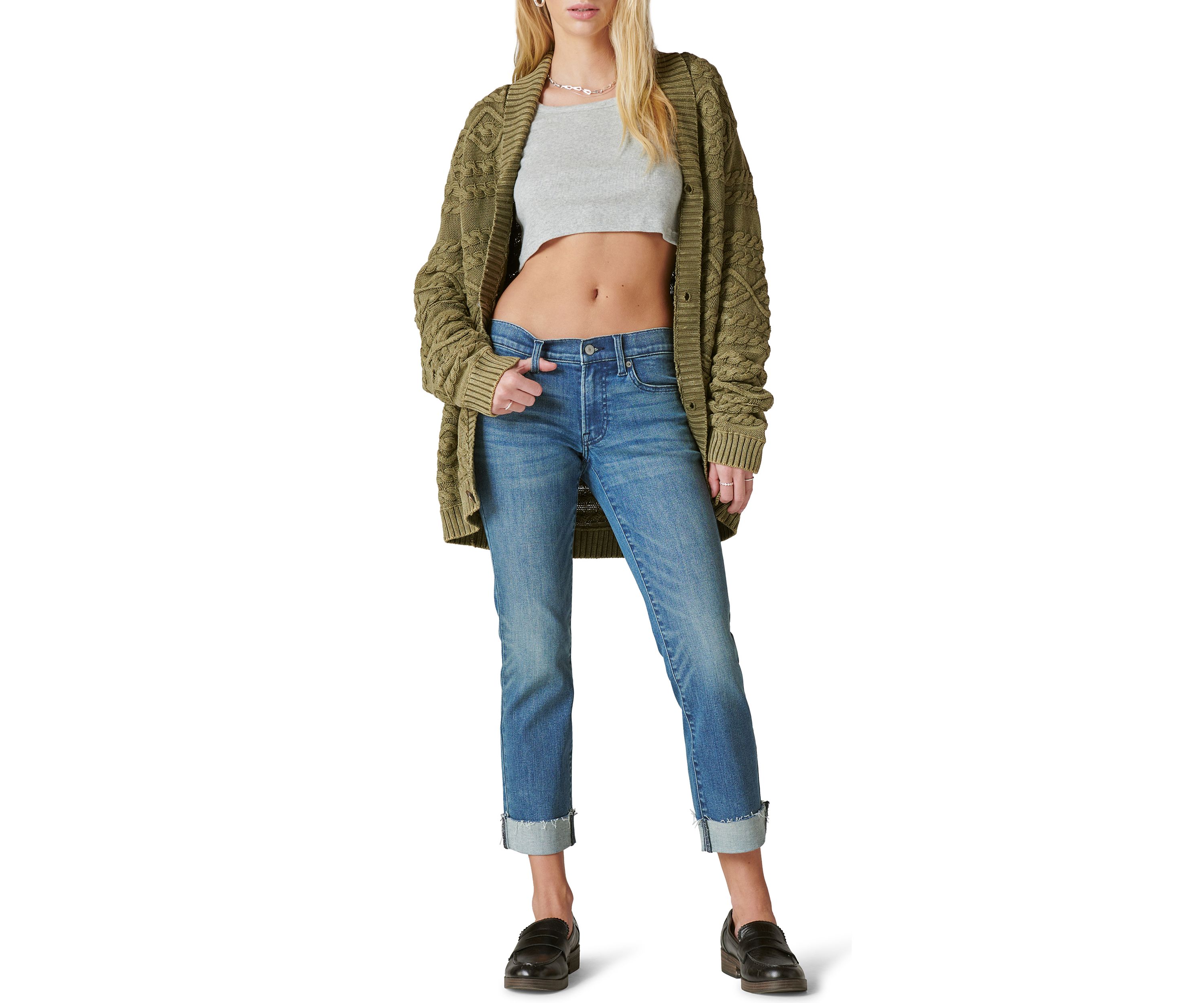 Womens Cuffed Sweet Denim Cropped Pants