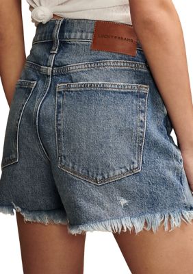 Women's High Rise Destructed Denim Mom Shorts