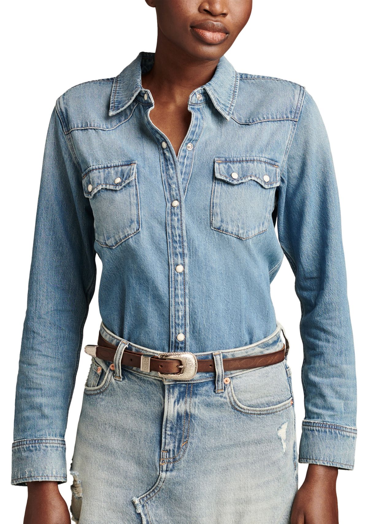 Long Sleeve Snap Front Denim Shirt