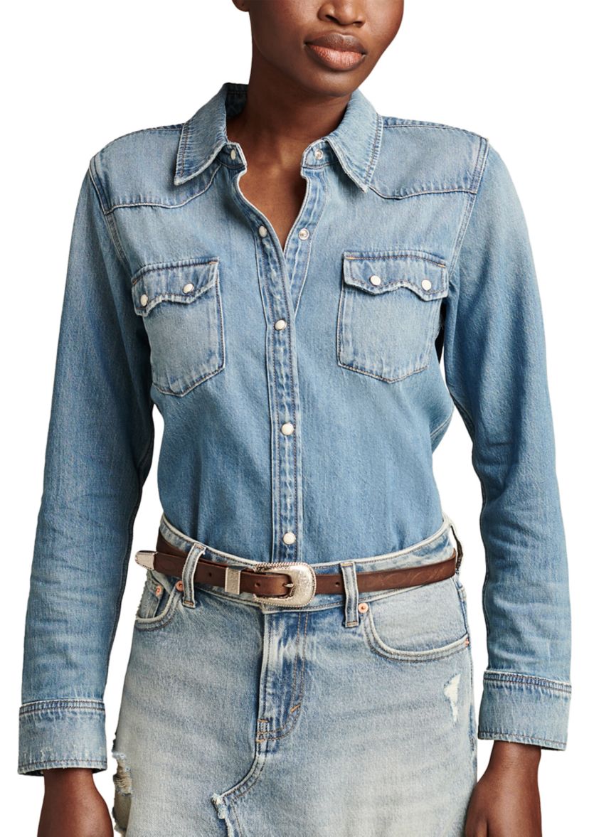 Long Sleeve Snap Front Denim Shirt