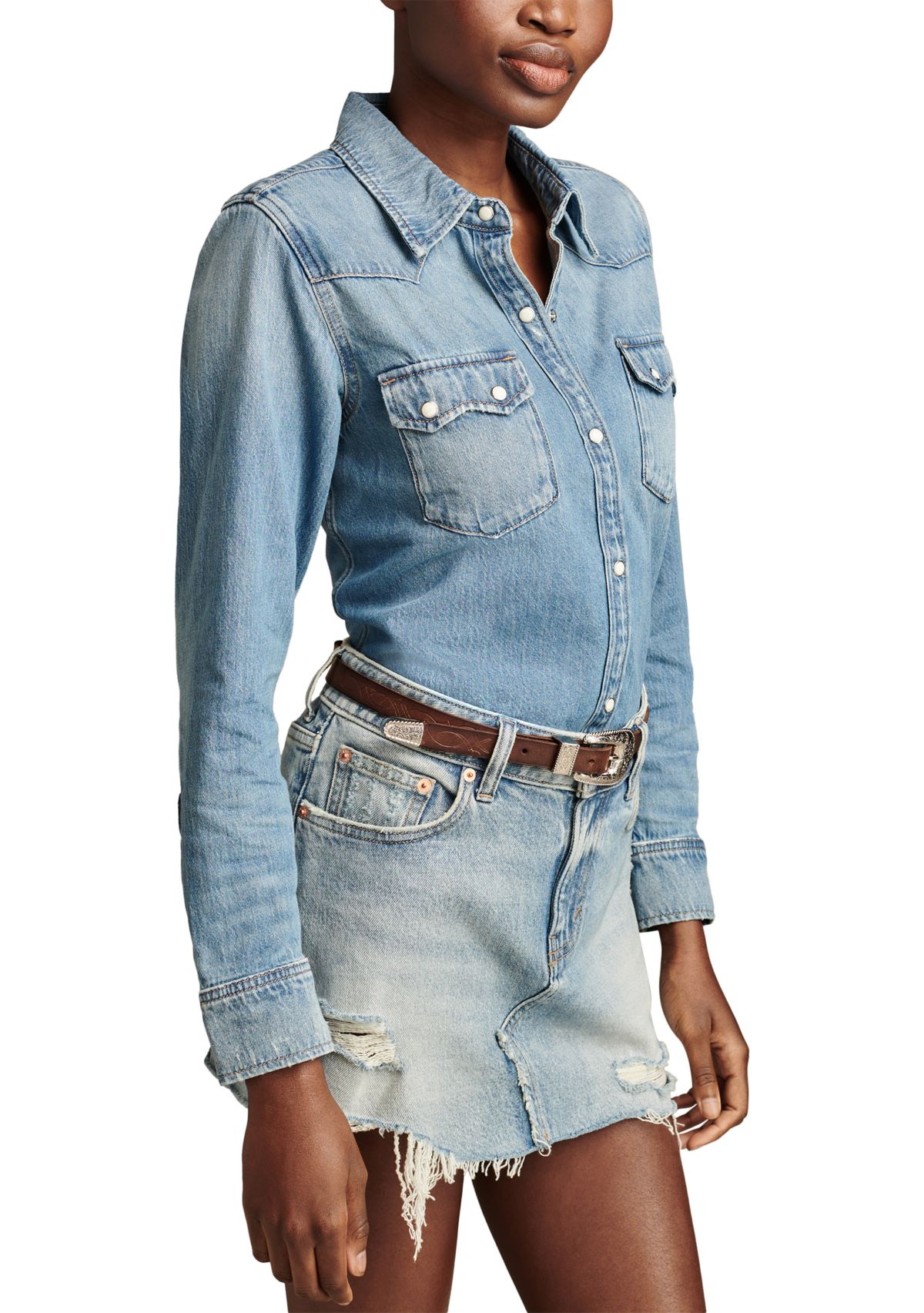 Long Sleeve Snap Front Denim Shirt