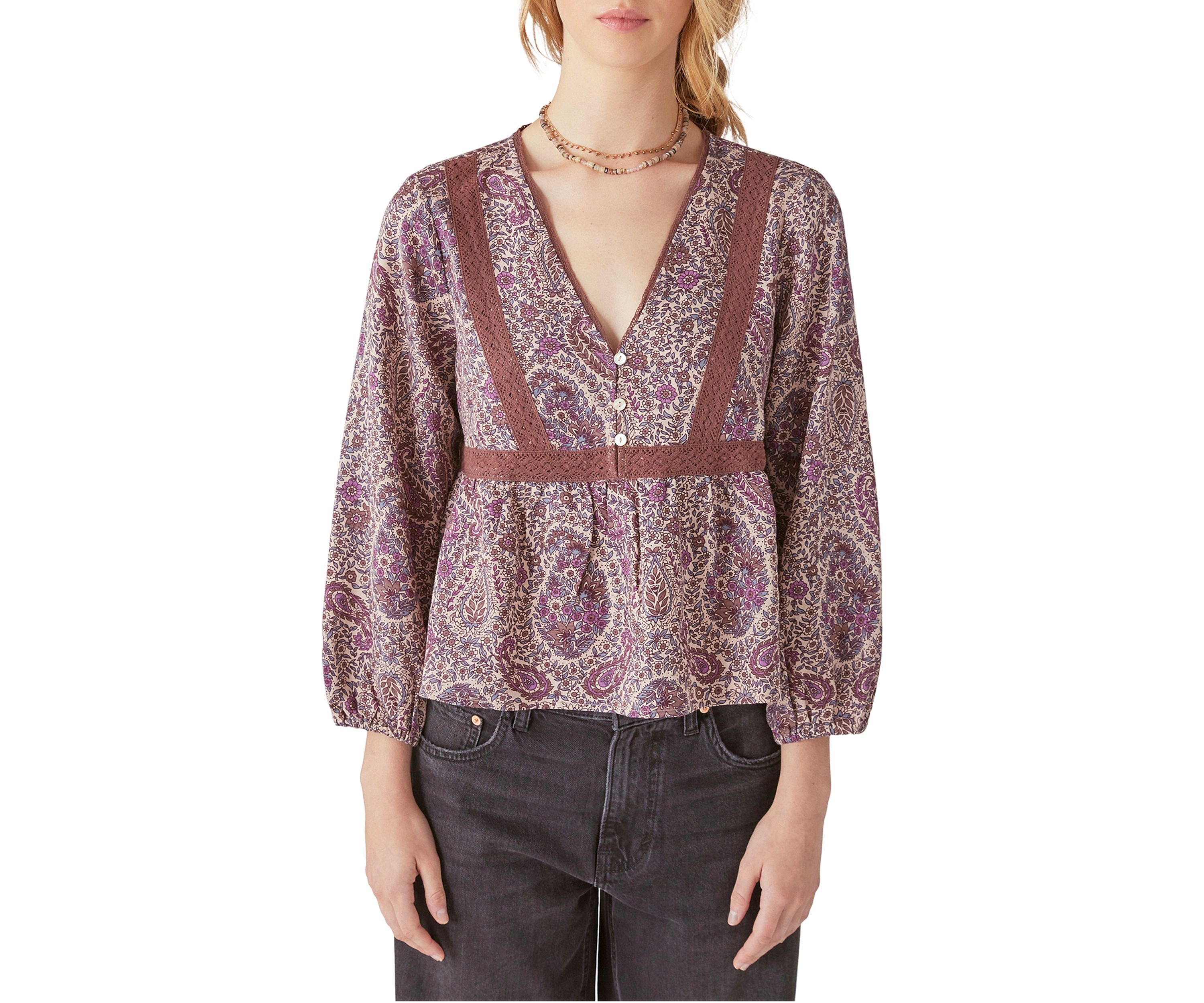 Printed Lace Babydoll Top