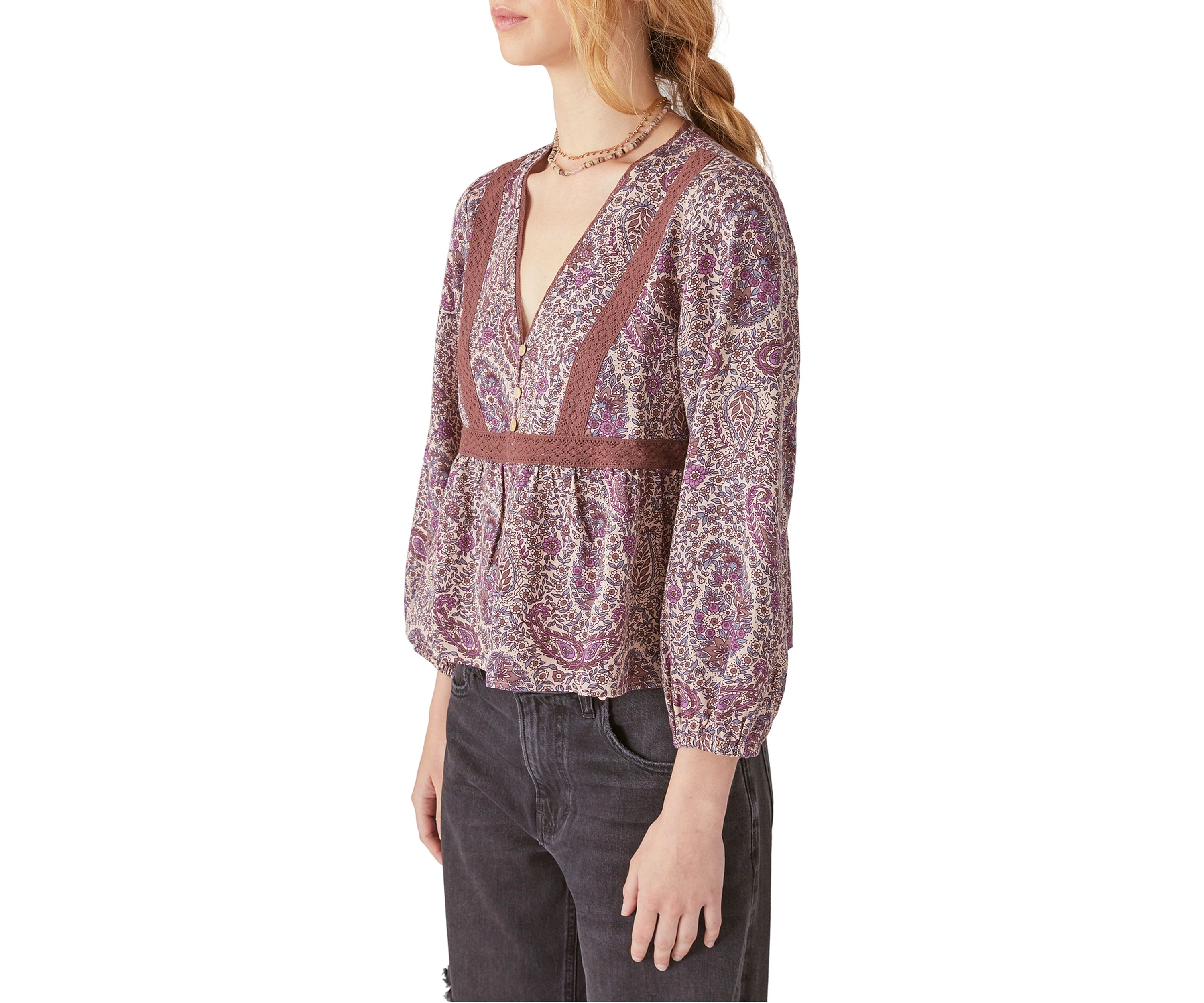 Printed Lace Babydoll Top