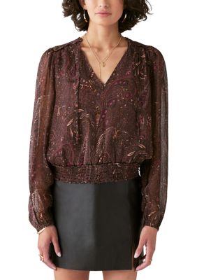 Long Sleeve Paisley Bubble Hem Blouse