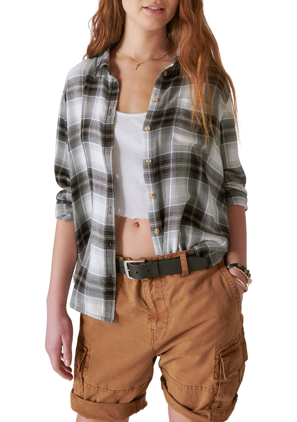 Womens Plaid Boyfriend Shirt