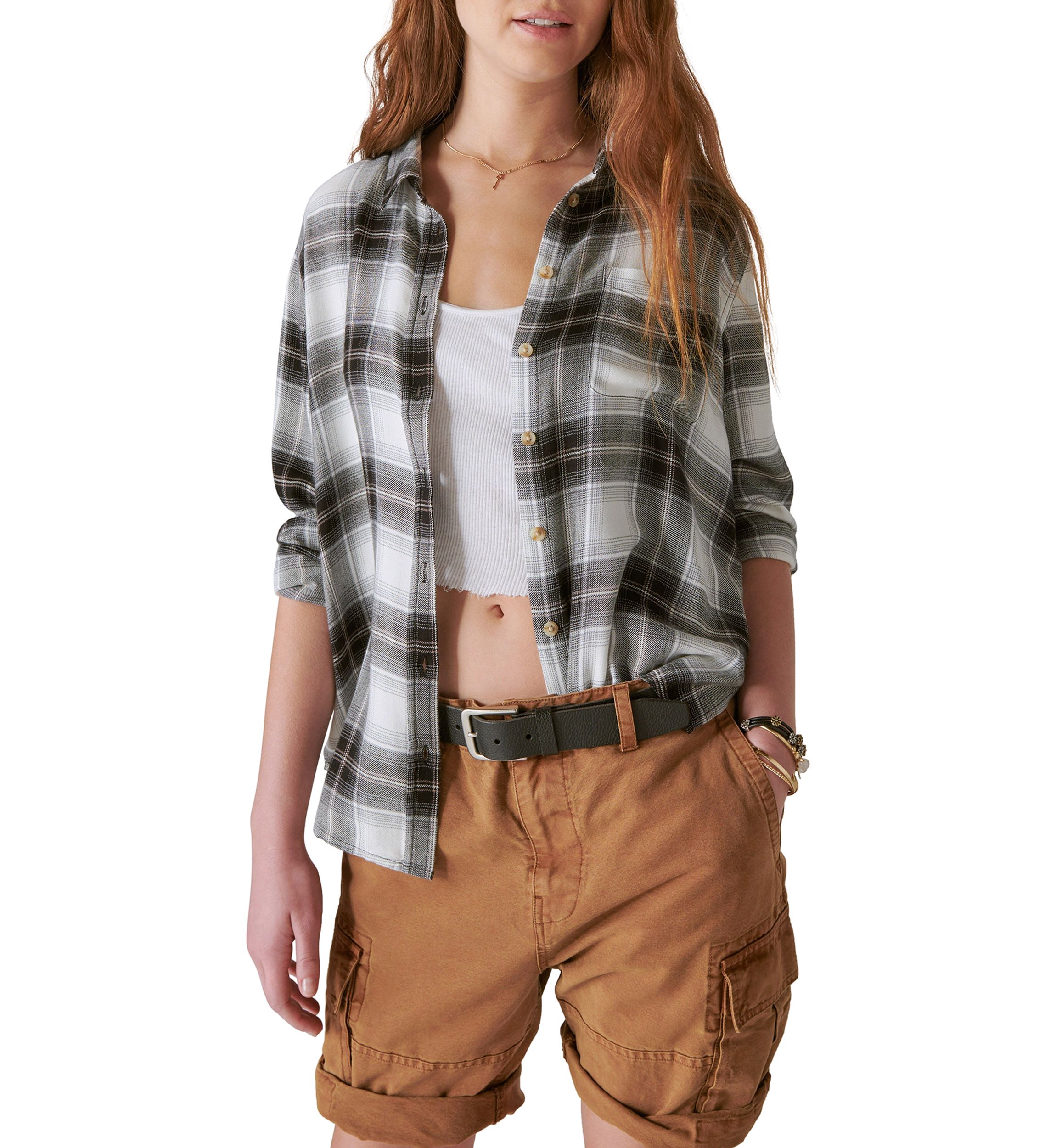 Womens Plaid Boyfriend Shirt