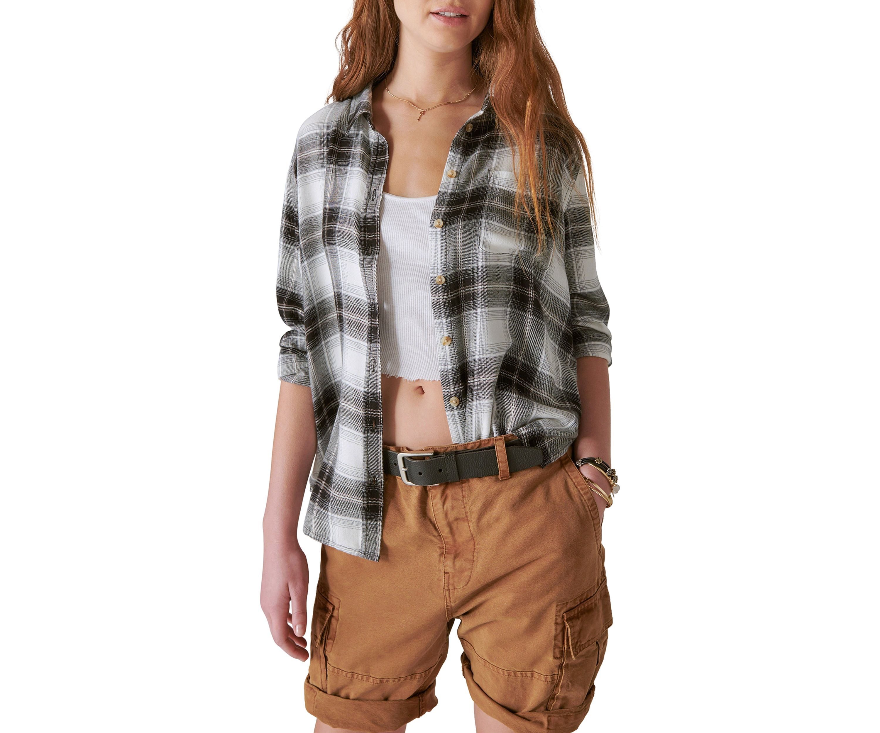 Womens Plaid Boyfriend Shirt